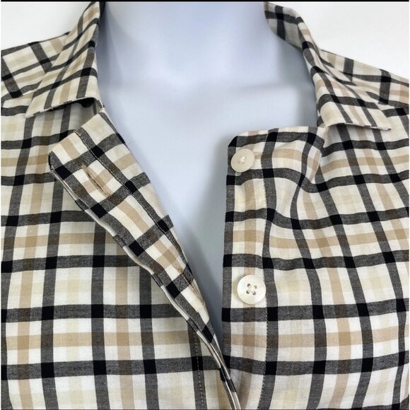 Pendleton Plaid Mini Dress Sz 12 (M/L) Womens Navy Blue Tan Short Sleeve Button - Picture 11 of 16